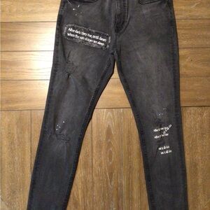 ForeverStylish Black Jeans with Inspirational Patch